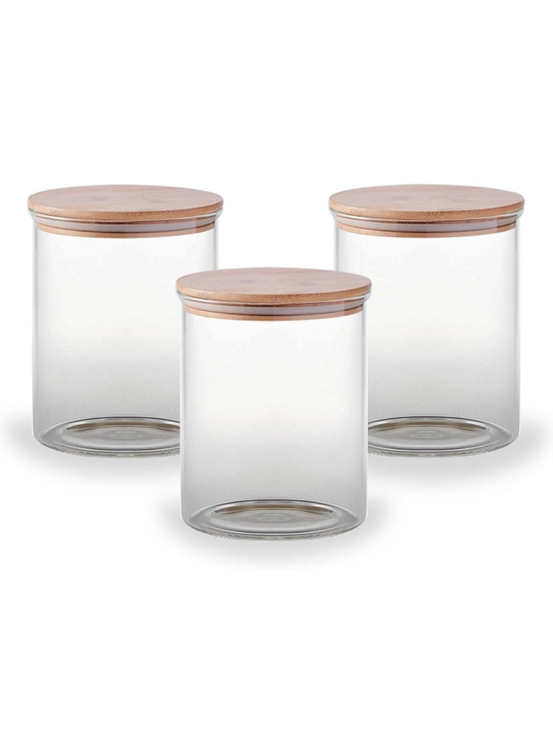 BLACKSTONE مجموعة علب بأغطية مكونة من 3 برطمانات بسكويت مصنوعة من زجاج البوروسيليكات عالي البورسليكات خالية من مادة BPA مع غطاء محكم الغلق من الخيزران سعة 400 مل - Image 2