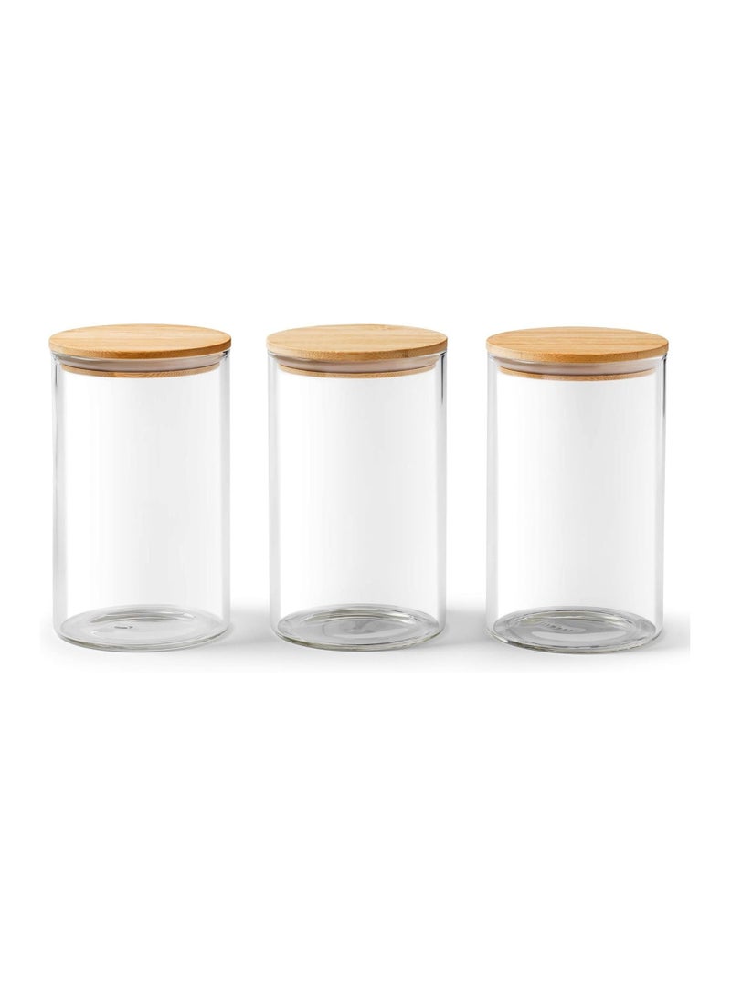 BLACKSTONE مجموعة علب بأغطية مكونة من 3 برطمانات بسكويت مصنوعة من زجاج البوروسيليكات عالي البورسليكات خالية من مادة BPA مع غطاء محكم الغلق من الخيزران سعة 400 مل - Image 5