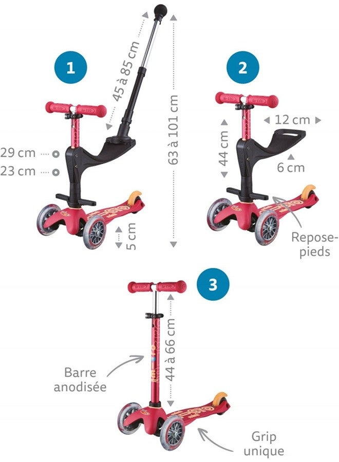 Micro Scooters- Mini Deluxe 3 in 1 Deluxe Plus - Ruby Red | Scooter for Kids | Kids Scooter | Scooter with LED Wheels | Scooter for Kids 3-5 Years - Image 2