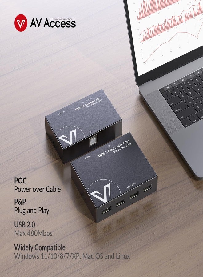 v AV Access USB AV Cat5e/6/6a/7 Extension Cable up to 60m, 4 USB 2.0 Ports Extender over Ethernet, Plug and Play, Supports All Operating Systems (TX Side Power) - Image 3