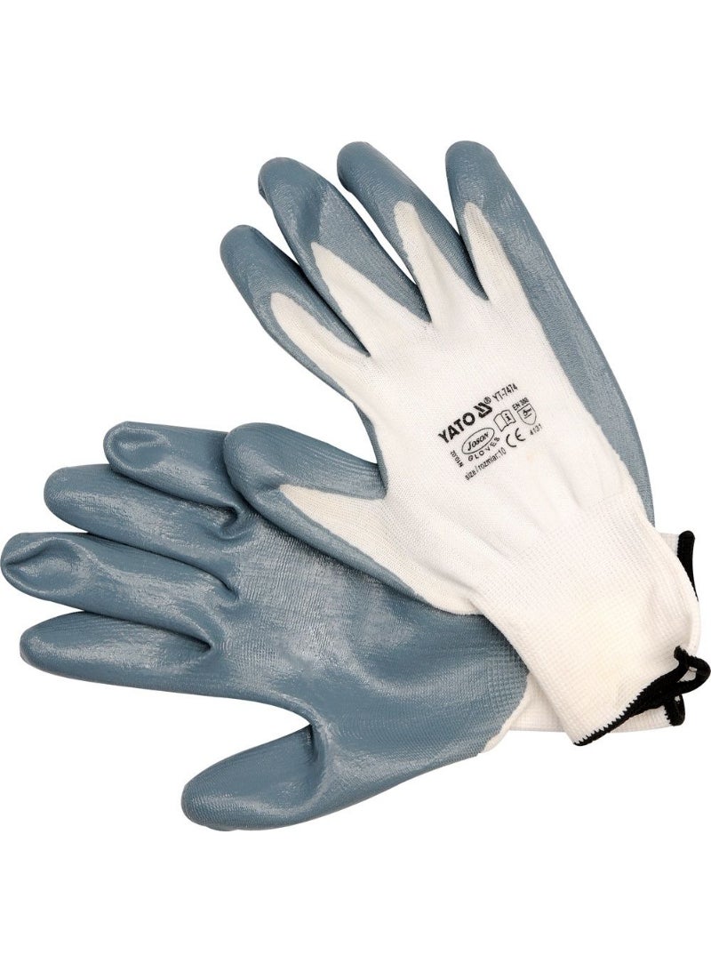YATO Working Gloves Nylon/Nytrylit Grey 10" 1pair on Header Card YT-7474