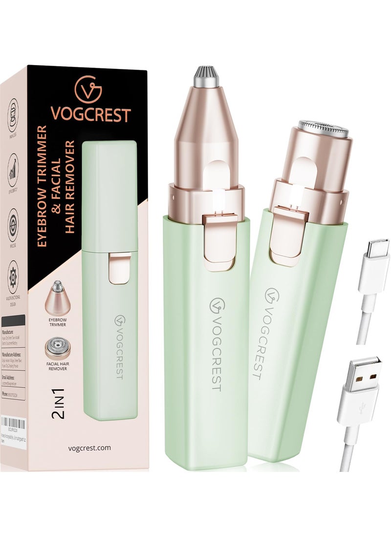 VG VOGCREST VOGCREST Hair Trimmer 2 in 1 Facial Hair Remover  Eyebrow Trimmer for Women  Rechargeable Portable LED Light 