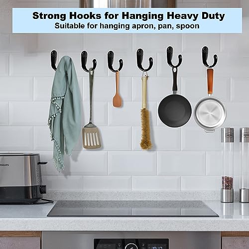 Kruodop 4 Pack Wall Hooks Wall Mounted Coat Hooks for Hanging Heavy Duty, Black Towel Hooks, Metal Single Coat Hanger with Screws Cup Retro for Coats, Handbags, Towels - Image 4
