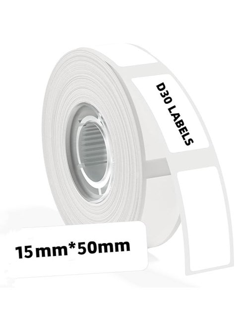 Self-Adhesive White Labels for Thermal Label Printer D30, 15 * 50MM(0.59 * 1.96”) Labels QTY 150 Pcs in A Roll