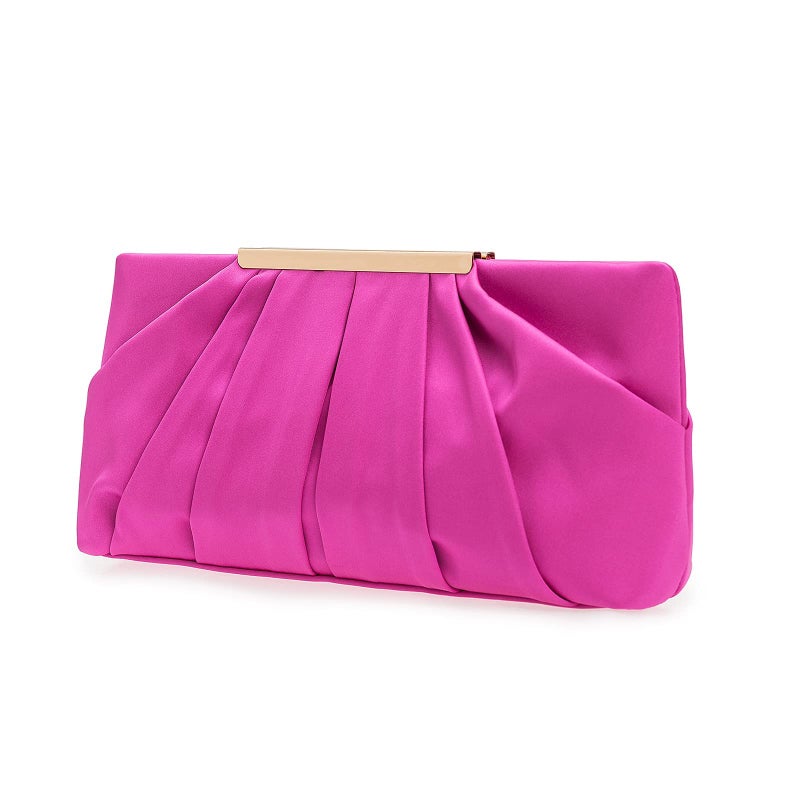 CHARMING TAILOR Clutch Evening Bag Elegant Pleated Satin Formal Handbag Simple Classy Purse for Women (Hot Pink) - Image 1