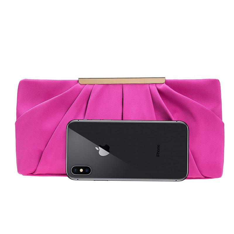 CHARMING TAILOR Clutch Evening Bag Elegant Pleated Satin Formal Handbag Simple Classy Purse for Women (Hot Pink) - Image 3