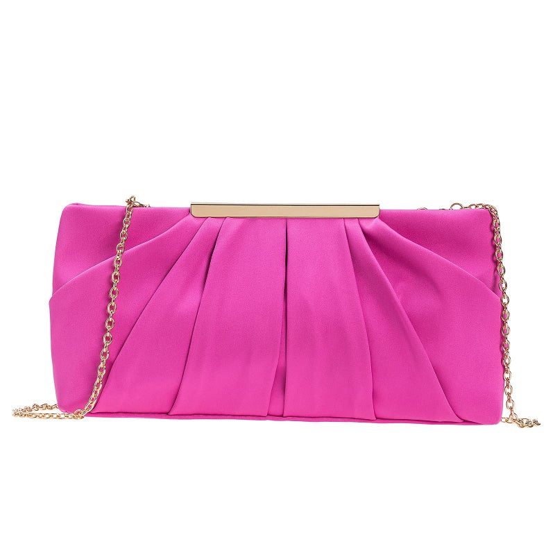 CHARMING TAILOR Clutch Evening Bag Elegant Pleated Satin Formal Handbag Simple Classy Purse for Women (Hot Pink) - Image 2