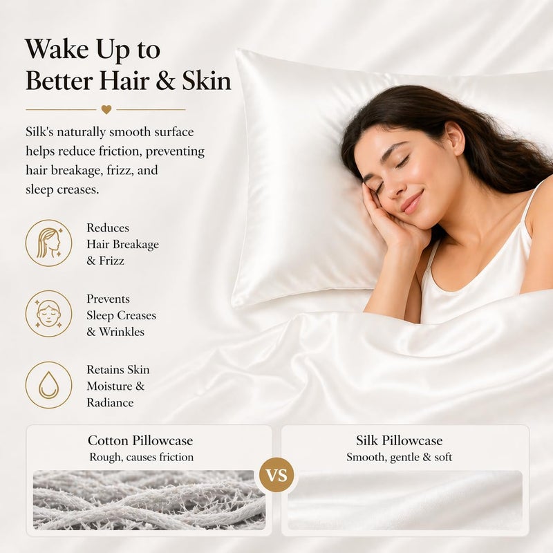 ROSEWARD Premium Mulberry Silk Pillowcase for Hair and Skin Made in USA, Anti Acne Pure Silk Pillow Cases White Queen, 100% Real 22 Momme Silk Pillow Cover, Anti Wrinkle, 1 Pc 20"x30" (Queen, White) - Image 3