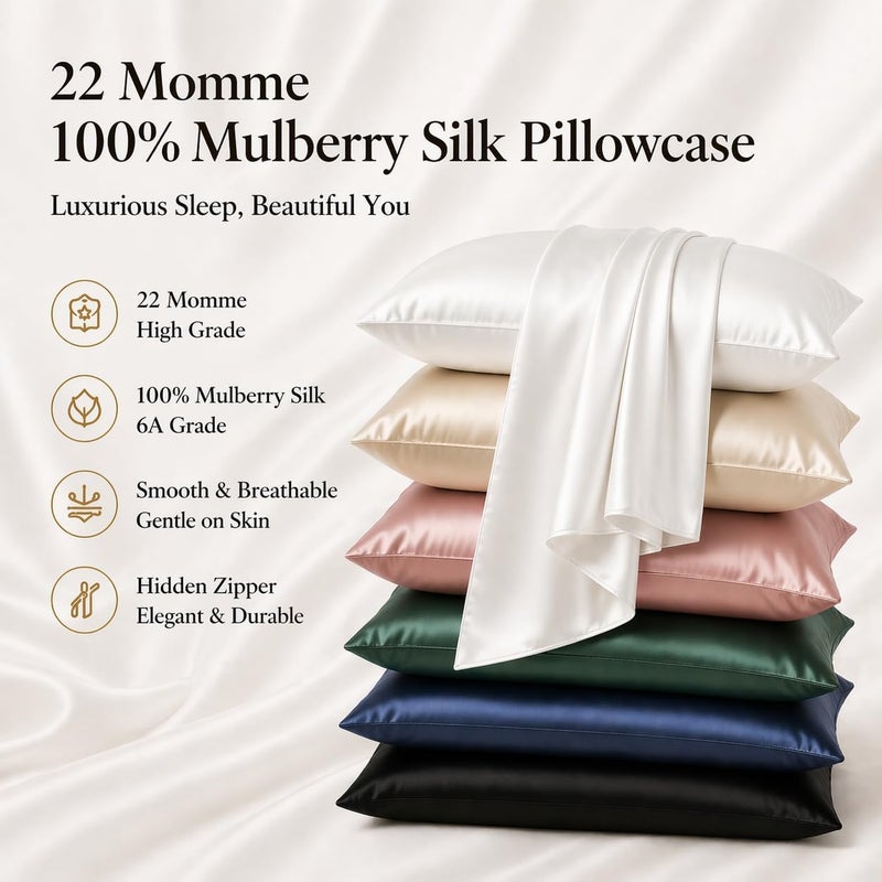 ROSEWARD Premium Mulberry Silk Pillowcase for Hair and Skin Made in USA, Anti Acne Pure Silk Pillow Cases White Queen, 100% Real 22 Momme Silk Pillow Cover, Anti Wrinkle, 1 Pc 20"x30" (Queen, White) - Image 2