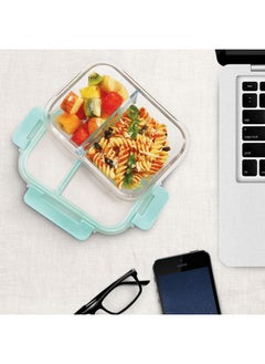 Allo Allo FoodSafe Compartment Glass Lunch Box with Break Free Lock, Microwave Safe, Borosilicate Glass Container with Partition Divider, Office Tiffin with Canvas Grey Bag, 1000ml, Rectangle  - Image 4