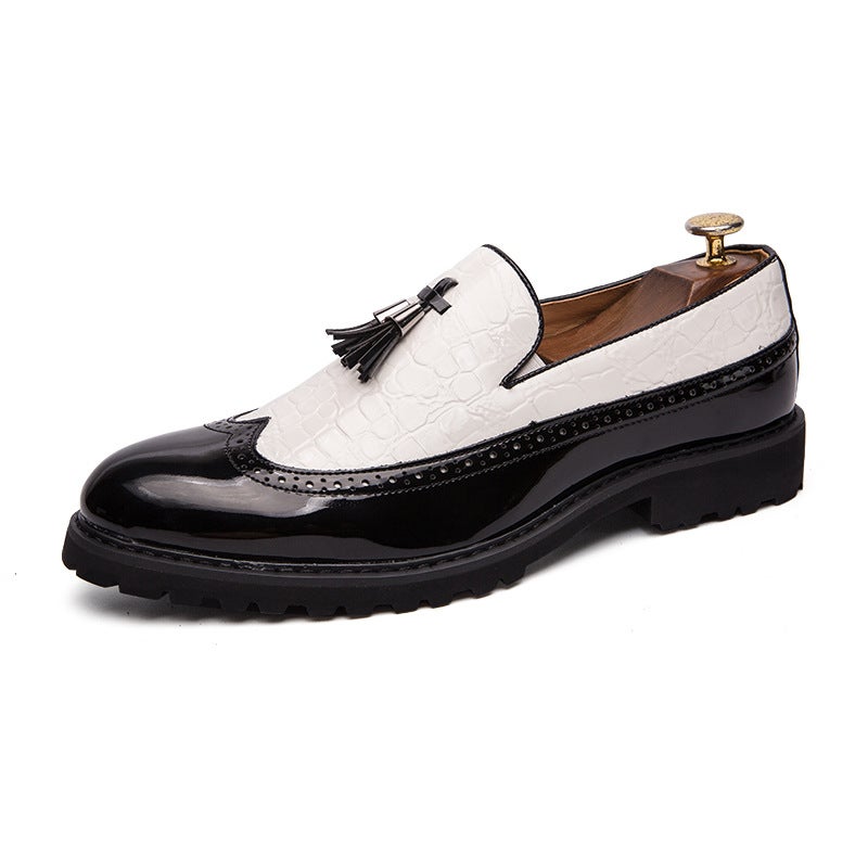 Autumn Brock British Fringed Leather Shoes Bright Leather Fashion Leg Loafers Stylist Heightened Mens Shoes 6935 White - Image 1