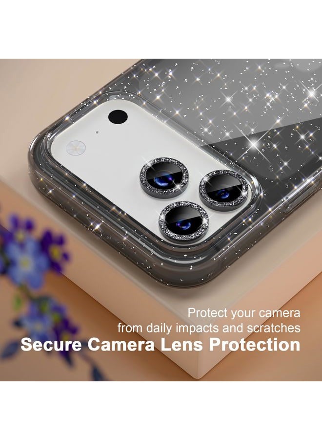 Choiche Compatible for Phone 17 Pro Max Case, Women Cute Clear Glitter Bling Sparkly Case, [3 x Diamond Camera Lens Protectors] [2 x Tempered Glass Screen Protectors] 6.9-inch (Glitter Black) - Image 3