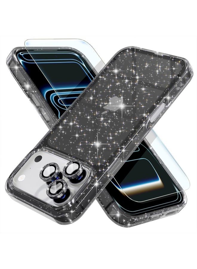 Choiche Compatible for Phone 17 Pro Max Case, Women Cute Clear Glitter Bling Sparkly Case, [3 x Diamond Camera Lens Protectors] [2 x Tempered Glass Screen Protectors] 6.9-inch (Glitter Black) - Image 1
