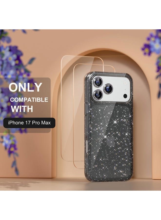 Choiche Compatible for Phone 17 Pro Max Case, Women Cute Clear Glitter Bling Sparkly Case, [3 x Diamond Camera Lens Protectors] [2 x Tempered Glass Screen Protectors] 6.9-inch (Glitter Black) - Image 2