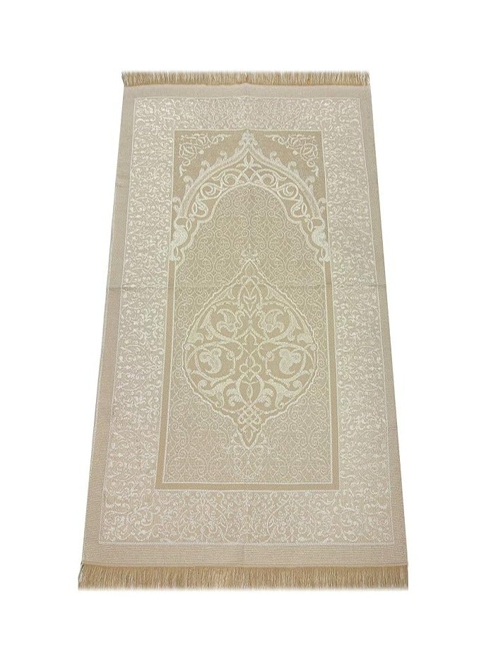 Muslim Prayer Rug and Beads with Elegant Slub Fabric Bag | Janamaz | Sajadah | Soft Islamic Prayer Rug | Islamic Gifts | Prayer Carpet Mat, Taffeta Fabric, Gold - Image 2