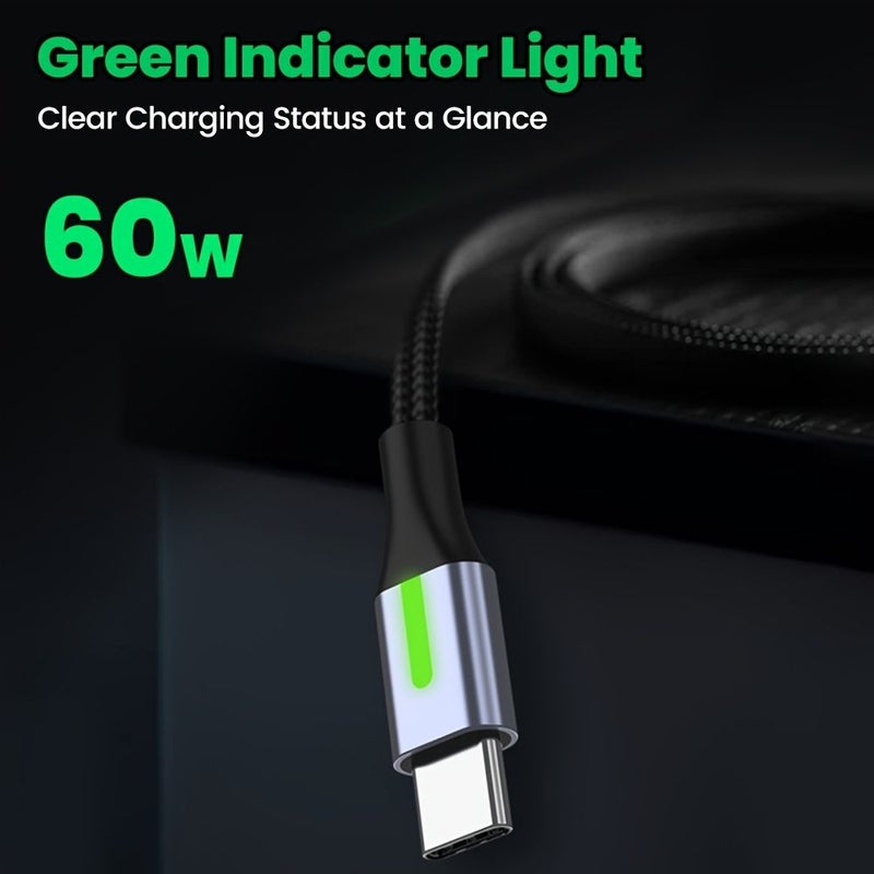كابل USB-C بقدرة 66 واط (عدد 2) بطول 19.69 بوصة، سلك بيانات شحن سريع مزدوج من النوع C مع ضوء مؤشر - Image 3