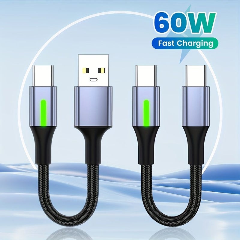 كابل USB-C بقدرة 66 واط (عدد 2) بطول 19.69 بوصة، سلك بيانات شحن سريع مزدوج من النوع C مع ضوء مؤشر - Image 1