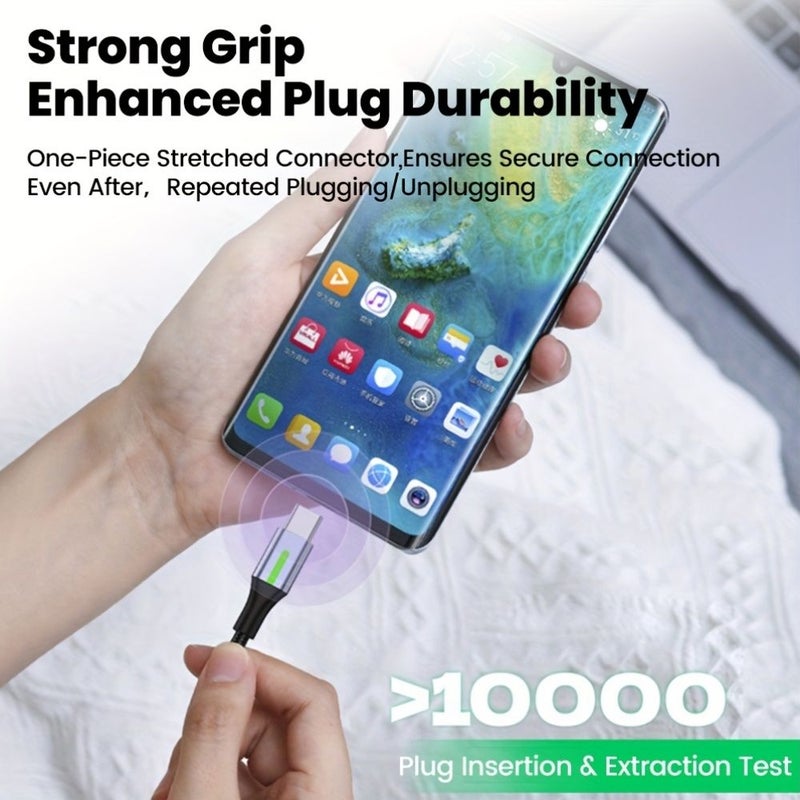 كابل USB-C بقدرة 66 واط (عدد 2) بطول 19.69 بوصة، سلك بيانات شحن سريع مزدوج من النوع C مع ضوء مؤشر - Image 4