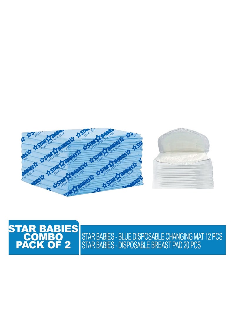 STAR BABiES Star Babies - Combo Pack of 2- Disposable Changing Mat Pack of 12 with Breast Pad (20 Pcs) - Blue  - Image 2