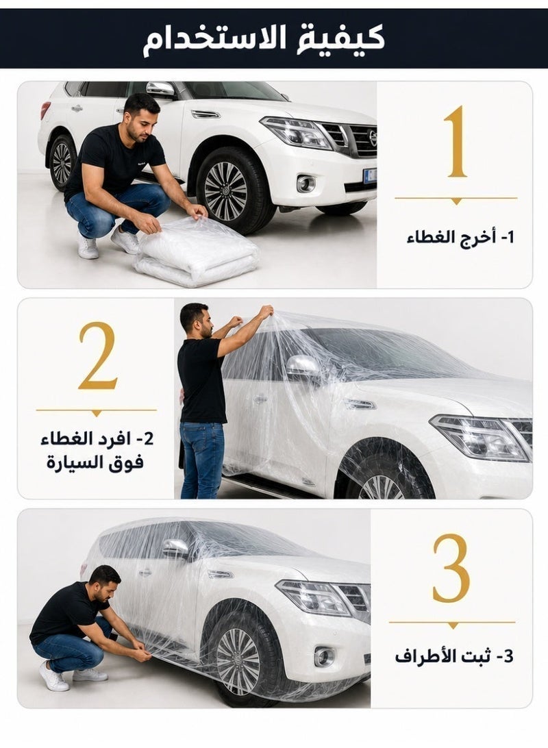 Clear Plastic Car Cover for Dust Protection - Waterproof Disposable Car Cover with Elastic Band & PE Film - Image 3