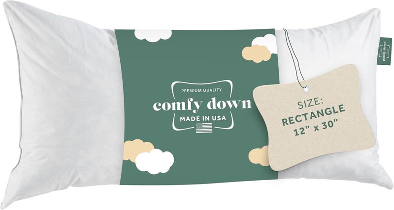 ComfyDown Decorative Throw Pillow Insert, Down and Feather Fill, 100% Cotton Cover, 233 Thread Count - Made in USA (12 X 30) - Image 1
