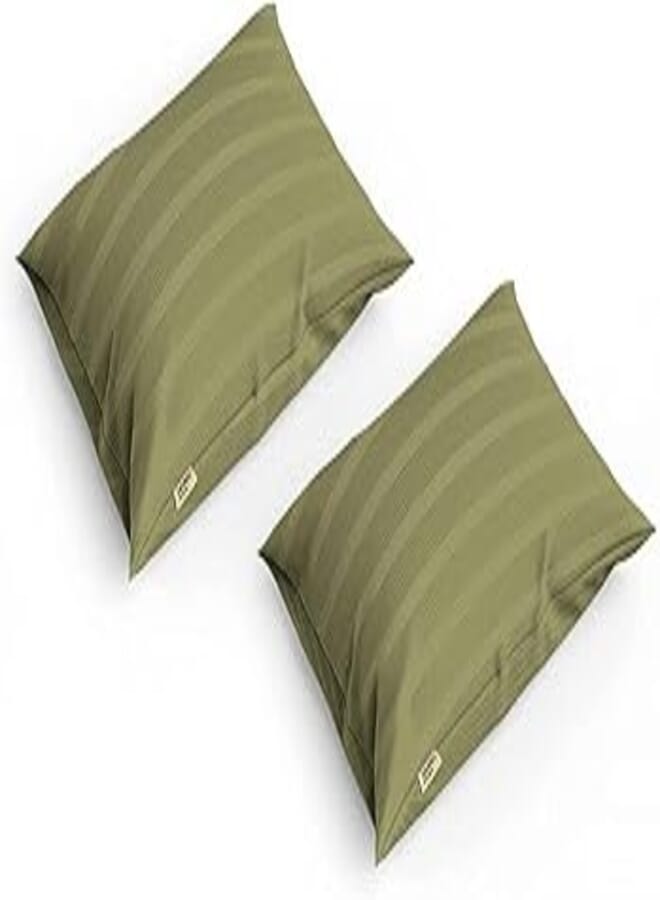 continental comfort Pillowcase Sirius 250TC Striped Cotton Green Olie 50x75cm Flap 15cm pack of two