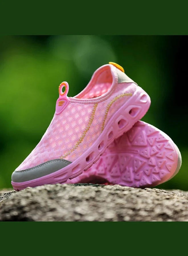 Textured Canvas Slip-On Trainers for Outdoor Sports in Pink, Grey and Yellow - Image 3