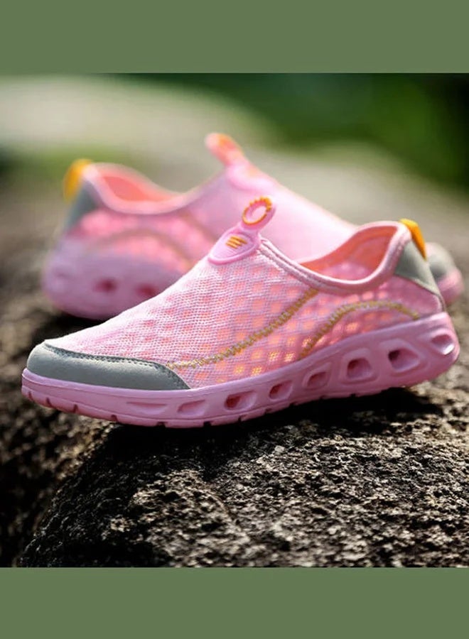 Textured Canvas Slip-On Trainers for Outdoor Sports in Pink, Grey and Yellow - Image 2