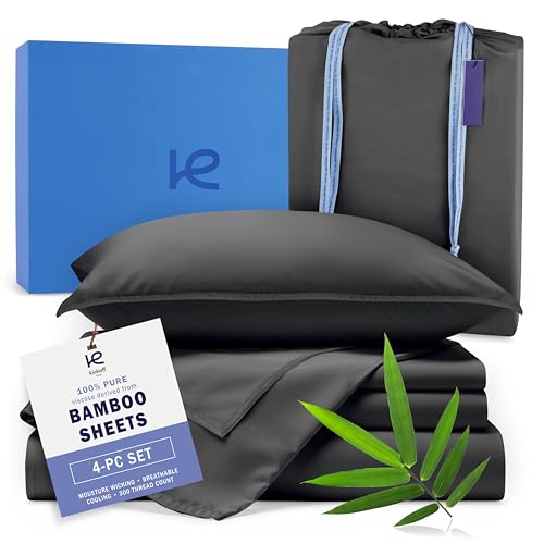 Kickoff Home Kickoff Viscose Bamboo Sheets King Size 4-pc 100% Organic Bamboo Viscose Bed Cooling Sheets King Size Set Cool Bedding for hot Sleepers Sheet Set - Gift Ready Packaging (Pewter,K) - Image 1