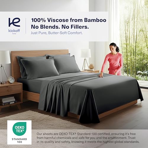 Kickoff Home Kickoff Viscose Bamboo Sheets King Size 4-pc 100% Organic Bamboo Viscose Bed Cooling Sheets King Size Set Cool Bedding for hot Sleepers Sheet Set - Gift Ready Packaging (Pewter,K) - Image 3