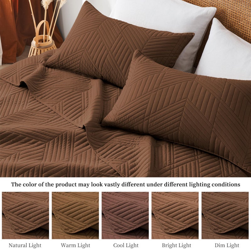 Davulos King/Cal King Quilt Set in Brown, Soft Reversible Microfiber Bedspread for All-Season Use in Bedroom or Dorm, Lightweight Modern Geometric Coverlet (1 Quilt, 2 Pillow Shams) - Image 5