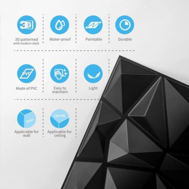 Decorative 3D Wall Panels, 19.6" x 19.6" 12PCS 3D Wall Panel Diamond for Interior Wall Décor, Waterproof PVC 3D Textured Wall Panels for Living Room Lobby Bedroom Not Include Adhesive Tools - Image 2