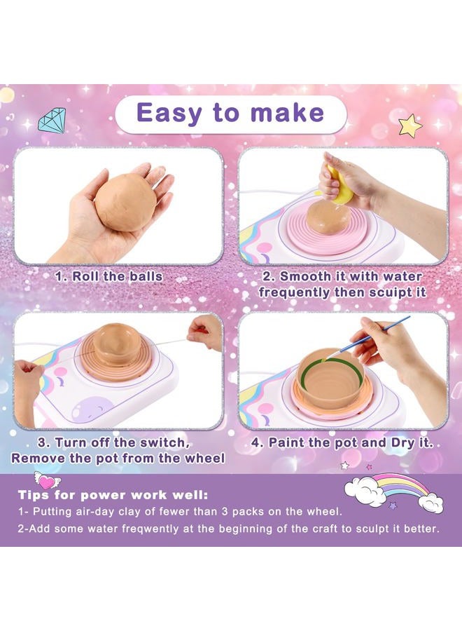weirtoya Pottery Wheel for Kids, Girls Arts and Crafts Toys for Kids Ages 8-12,Pottery Craft Kit with 3 Pack Air-Dry Clay, Art Supplies for Kids Toys Girls Birthday Gift for 6 7 8 9 10 11 12+ - Image 3