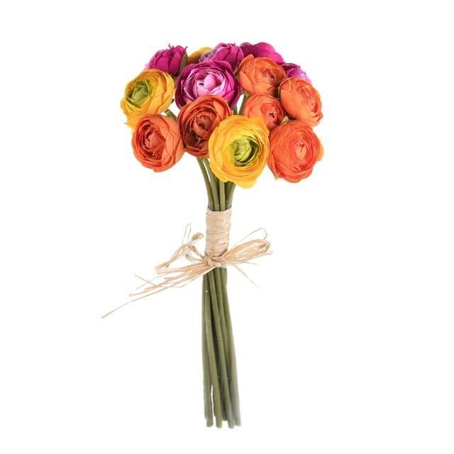 Floristrywarehouse Artificial Mini Ranunculus Bundle 14 x 1.5 Inch Head Diameter Orange Yellow and Cerise Pink