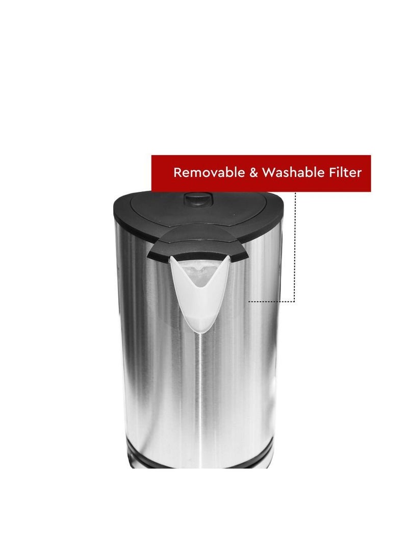 Nobel - Nobel 1.7 Litre Stainless Steel Kettle with Dual Sided Water Window and Double LED Light  Manual Lid Open, BOILING DRY PROTECTION & Auto Shut-Off NK172SS Stainless Steel 1 Year Warranty - Image 1