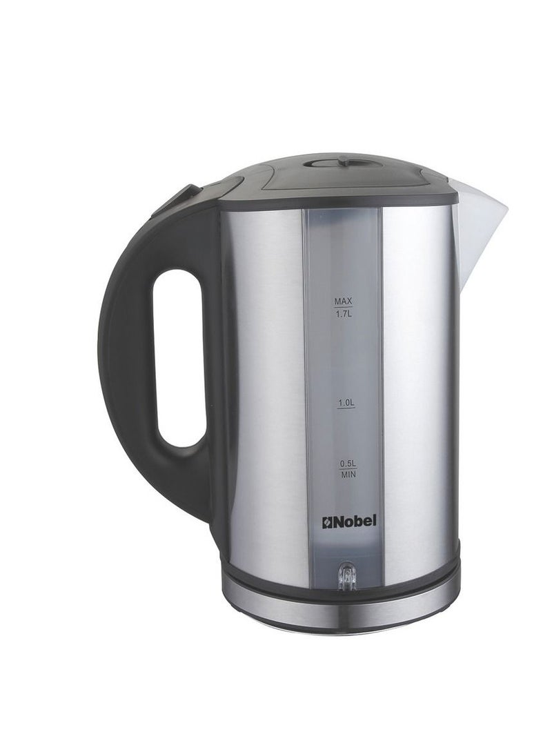 Nobel - Nobel 1.7 Litre Stainless Steel Kettle with Dual Sided Water Window and Double LED Light  Manual Lid Open, BOILING DRY PROTECTION & Auto Shut-Off NK172SS Stainless Steel 1 Year Warranty - Image 1