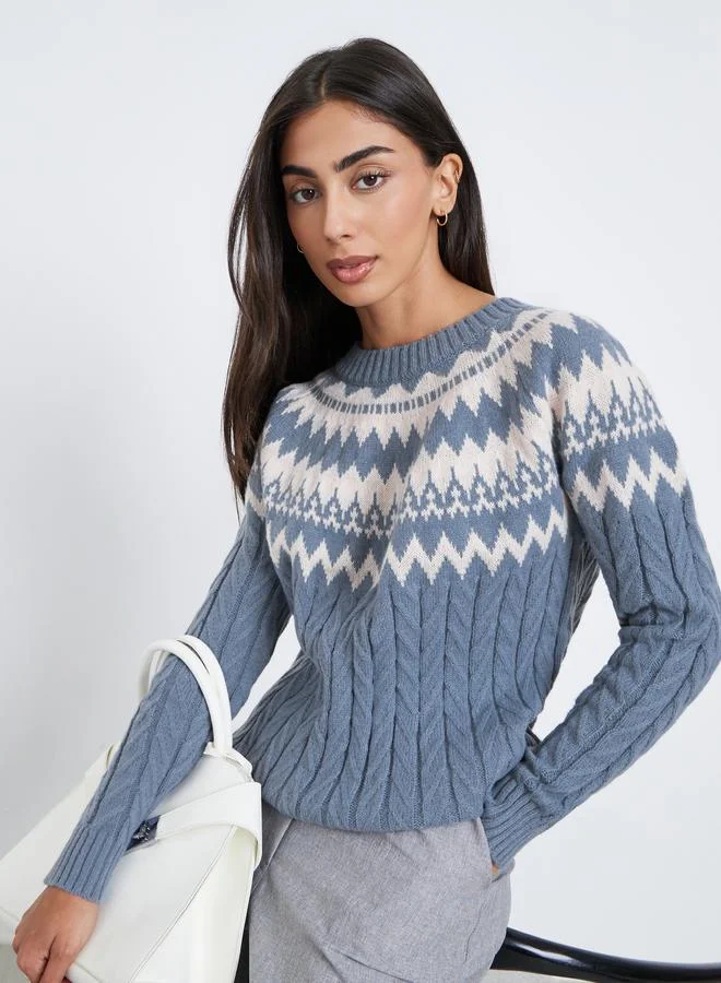 Styli Blue Knit Regular Fit Sweater