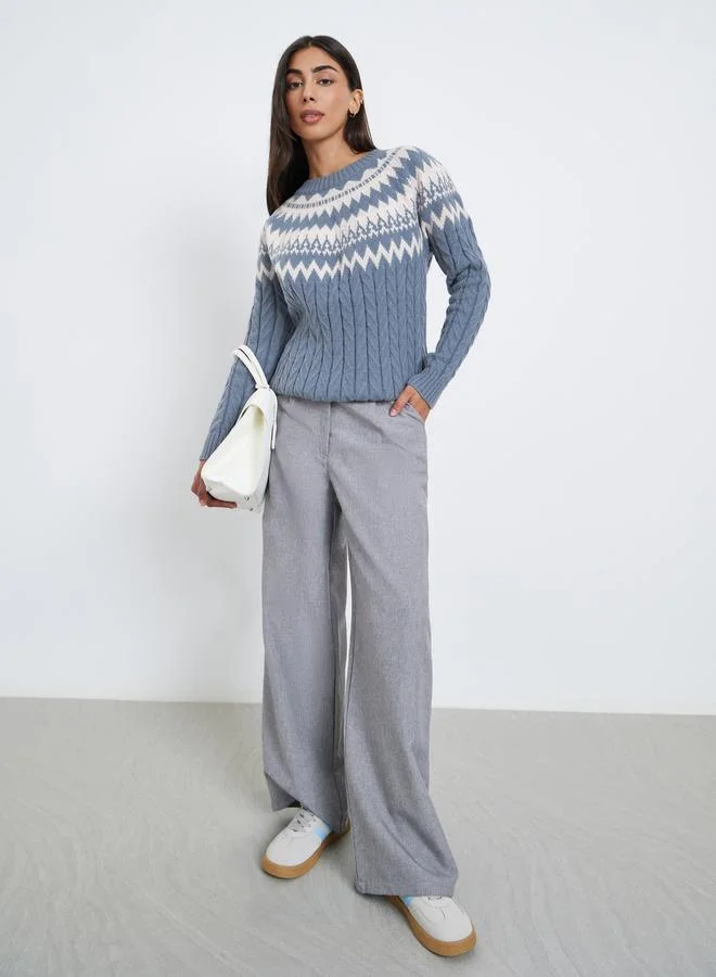 Styli Styli Blue Knit Regular Fit Sweater