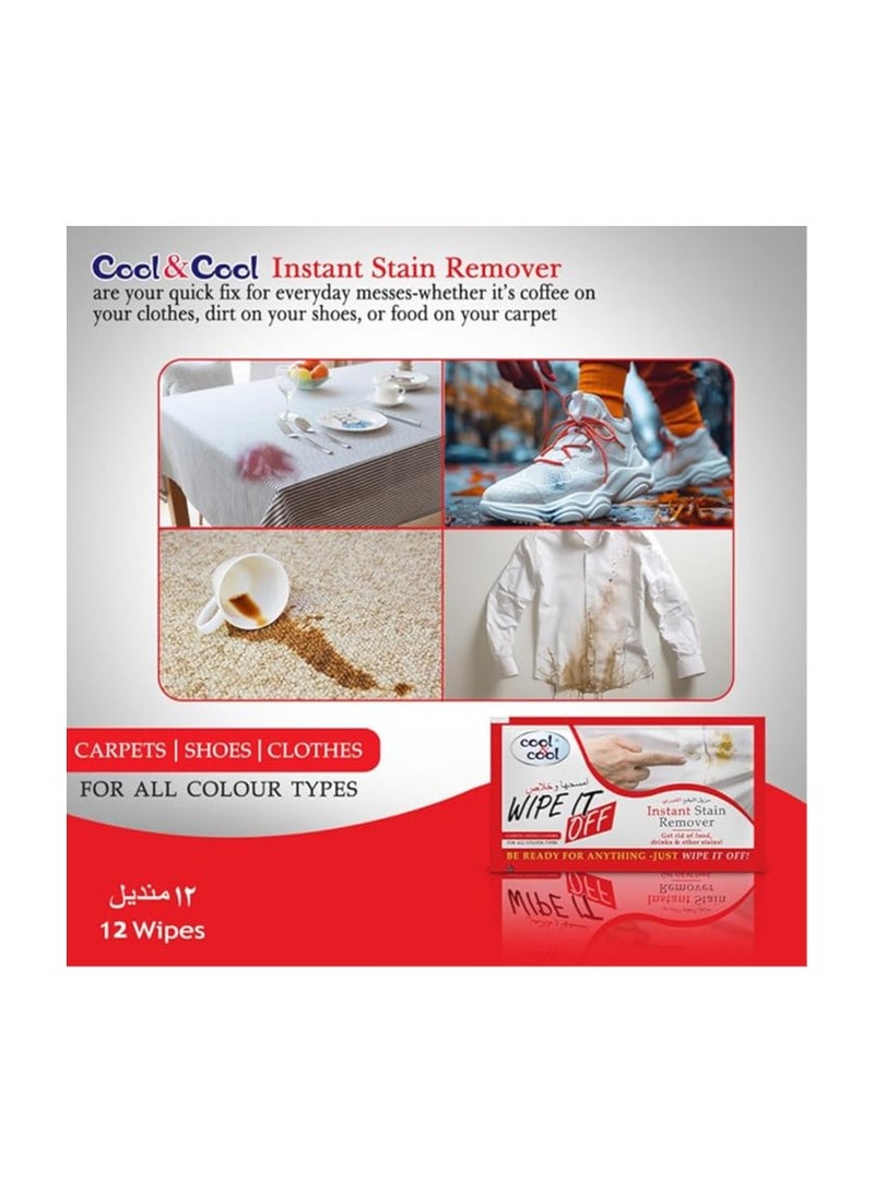 كول اند كول مناديل كول آند كول لإزالة البقع الفورية - تزيل البقع من الطعام والمشروبات والبقع الأخرى - 12 منديلًا - Image 4
