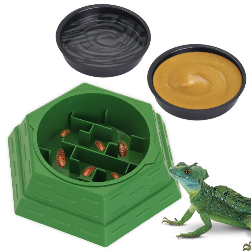 APlayfulBee Reptile Feeder Bowl Worm Dish Anti-Escape Food Dish Bowl with 2PCS Feeding Box, Food Water Feeder for Crested Gecko Lizard Chameleon Pets, Reptile Terrarium Tank Accessories (M) - Image 1