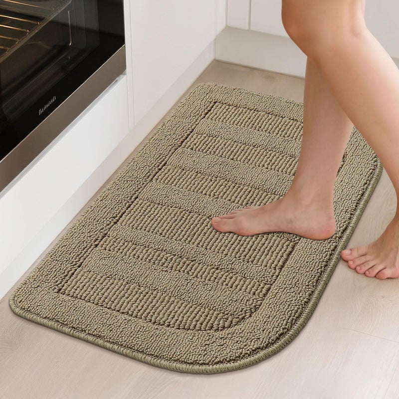 BEQHAUSE 30x18 Inch Kitchen Rug Mat Durable Kitchen Rugs Non-Slip Washable Absorbent Kitchen Mats for Floor Dirt-Resistant Semicircular Kitchen Mat (Beige) - Image 2