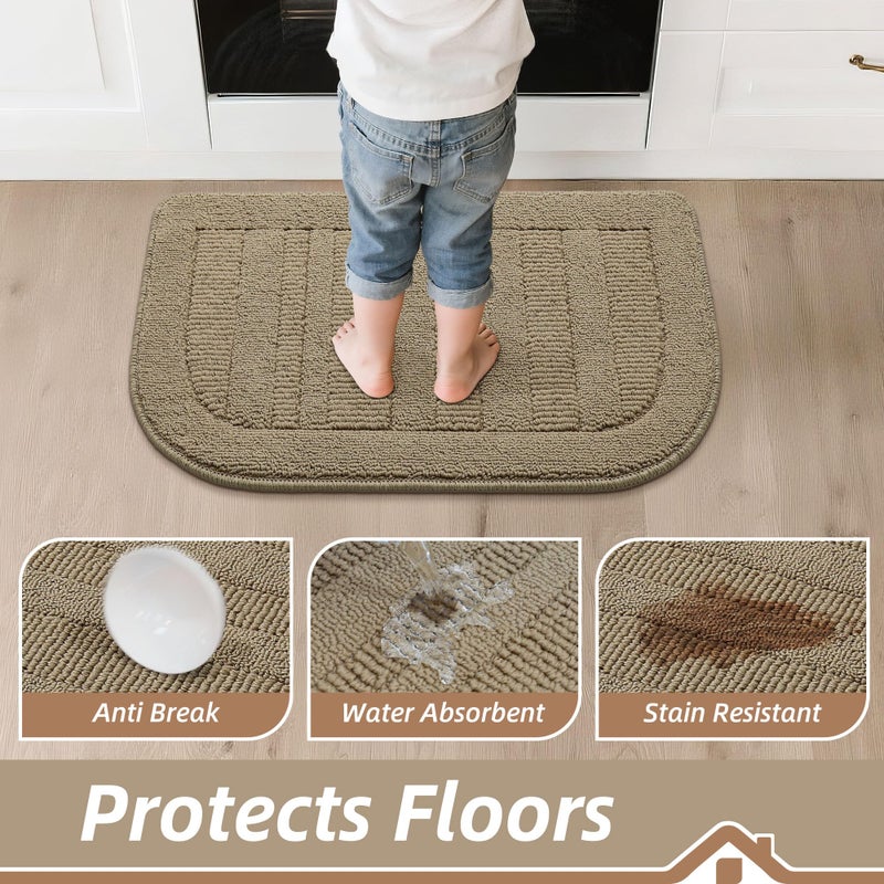 BEQHAUSE 30x18 Inch Kitchen Rug Mat Durable Kitchen Rugs Non-Slip Washable Absorbent Kitchen Mats for Floor Dirt-Resistant Semicircular Kitchen Mat (Beige) - Image 4