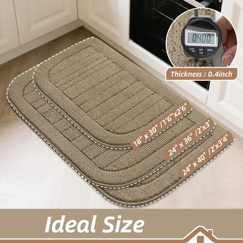 BEQHAUSE 30x18 Inch Kitchen Rug Mat Durable Kitchen Rugs Non-Slip Washable Absorbent Kitchen Mats for Floor Dirt-Resistant Semicircular Kitchen Mat (Beige) - Image 3