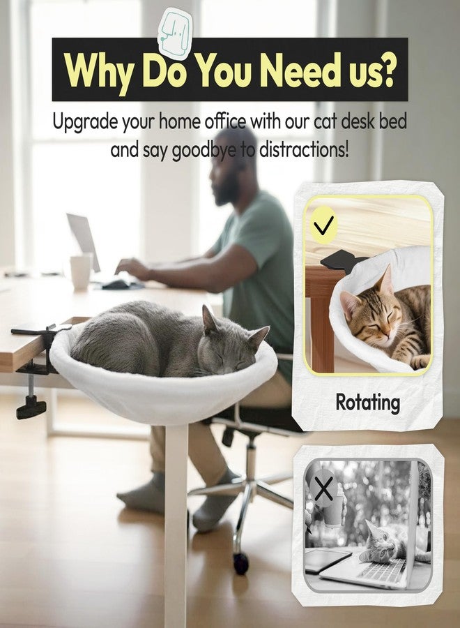 POMESEA Adjustable Cat Desk Bed, Sunken Design Cat Hammock, Supports Up to 50 lbs, Sturdy Metal Frame with Secure Clamp, Removable Faux Rabbit Plush Cover, Perfect for Home or Gaming Desk (White, XL) - Image 4