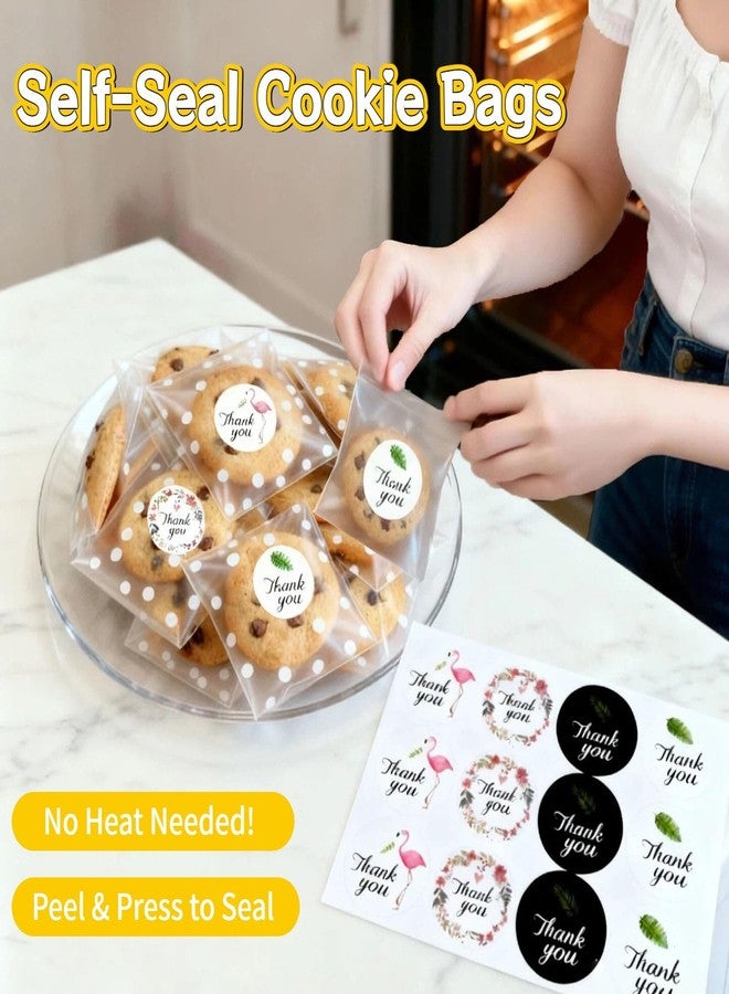 كوملي أكياس كوملي الشفافة المصنوعة من السيلوفان، 200 قطعة، مقاس 4×6 بوصات، أكياس تغليف ذاتية الإغلاق مع ملصقات شكر، مثالية لبيع المخبوزات، وتوزيعات الحفلات، وهدايا الأعياد، وآمنة للاستخدام مع الطعام. - Image 3