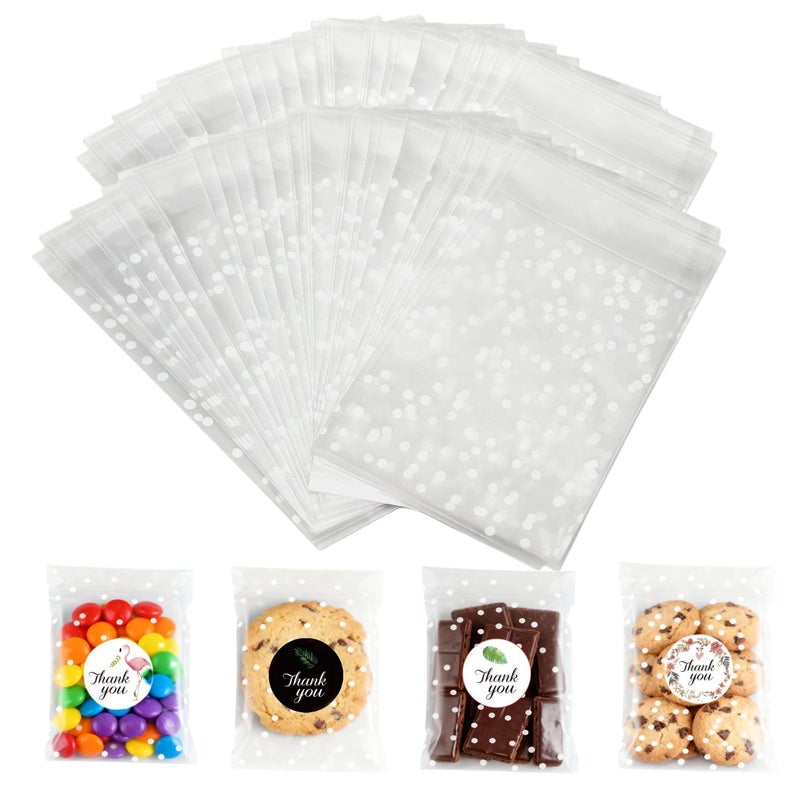 كوملي أكياس كوملي الشفافة المصنوعة من السيلوفان، 200 قطعة، مقاس 4×6 بوصات، أكياس تغليف ذاتية الإغلاق مع ملصقات شكر، مثالية لبيع المخبوزات، وتوزيعات الحفلات، وهدايا الأعياد، وآمنة للاستخدام مع الطعام. - Image 1