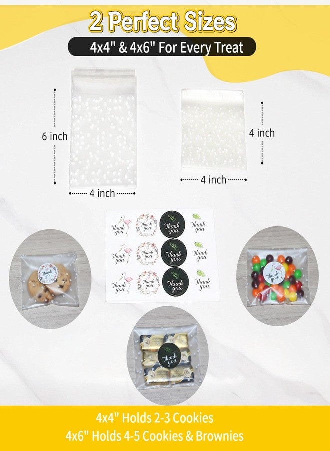 كوملي أكياس كوملي الشفافة المصنوعة من السيلوفان، 200 قطعة، مقاس 4×6 بوصات، أكياس تغليف ذاتية الإغلاق مع ملصقات شكر، مثالية لبيع المخبوزات، وتوزيعات الحفلات، وهدايا الأعياد، وآمنة للاستخدام مع الطعام. - Image 5
