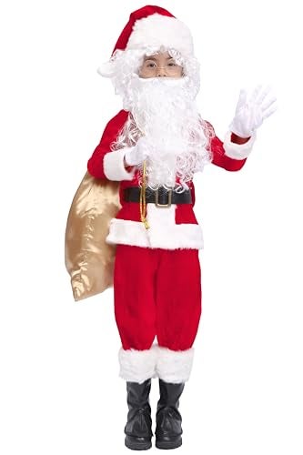 OVOV 11 Pcs Kids Santa Costume Deluxe Kids Santa Suit Toddler Santa Claus Costume for Halloween Cosplay - Image 3