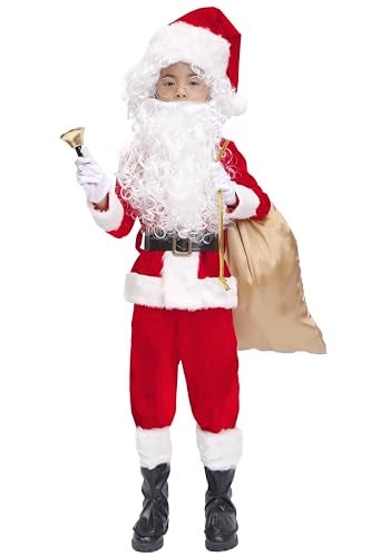 OVOV 11 Pcs Kids Santa Costume Deluxe Kids Santa Suit Toddler Santa Claus Costume for Halloween Cosplay - Image 1