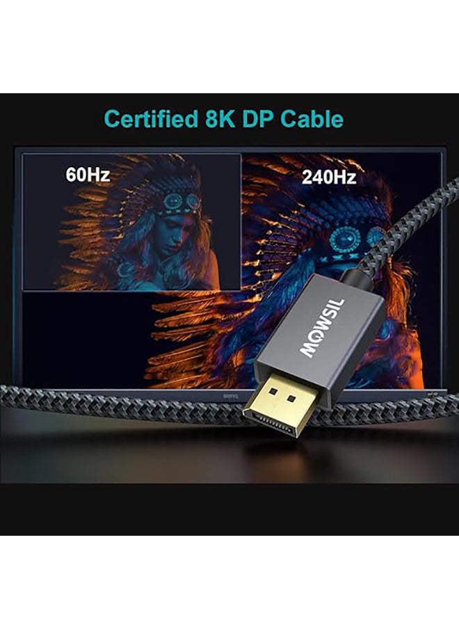 MOWSIL DisplayPort Cable 2 Mtr, DP Cable 1.4, 8K@60Hz,Gold-Plated Braided High Speed Display Port Cable for Gaming Monitor, Graphics Card, TV, PC, Laptop  - Image 5